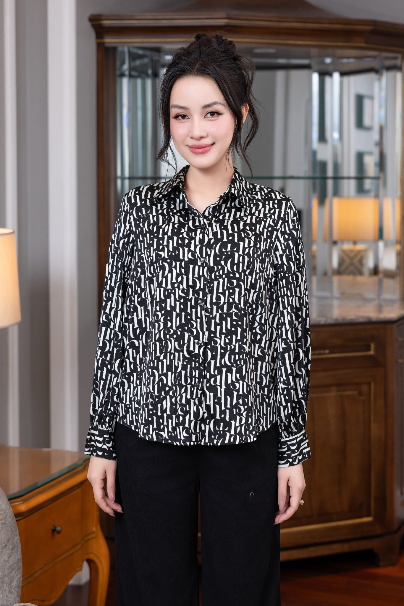 SƠ MI IN CHỮ SM08102