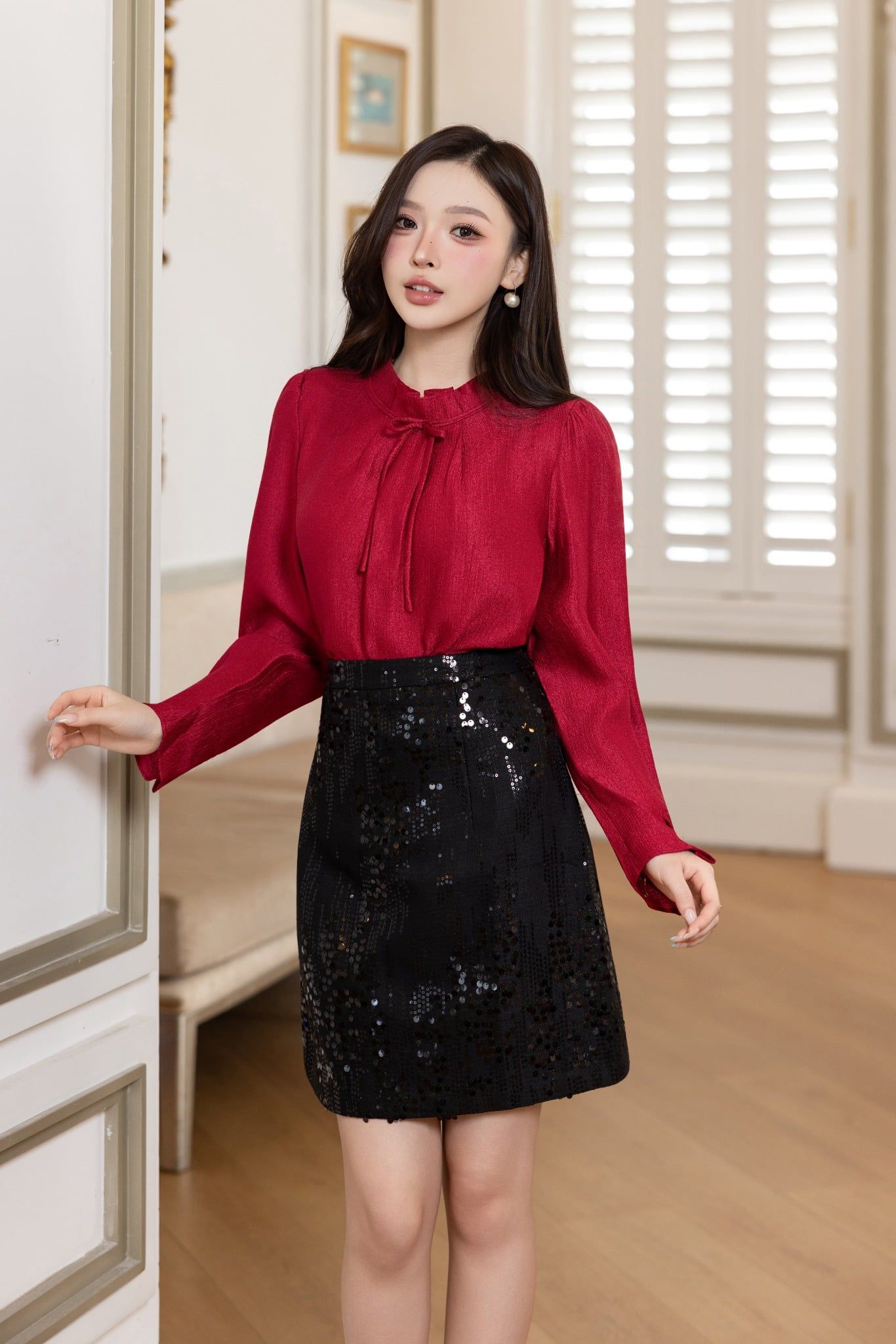 SƠ MI ĐỎ TAY BỒNG SM09282