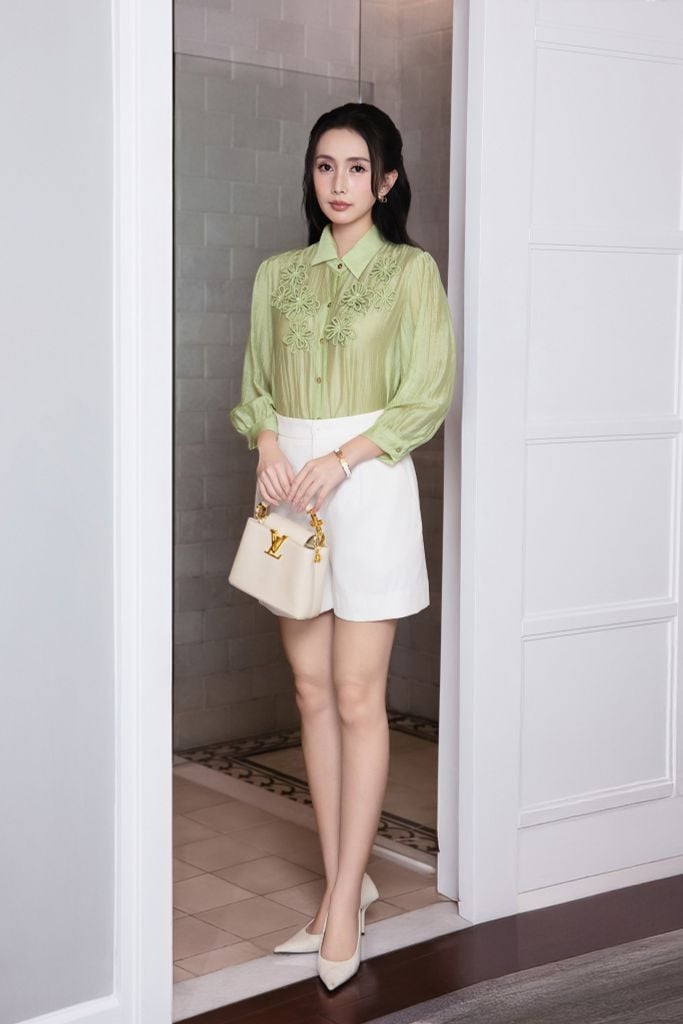 ÁO XANH ĐÍNH HOA NỔI SM17452