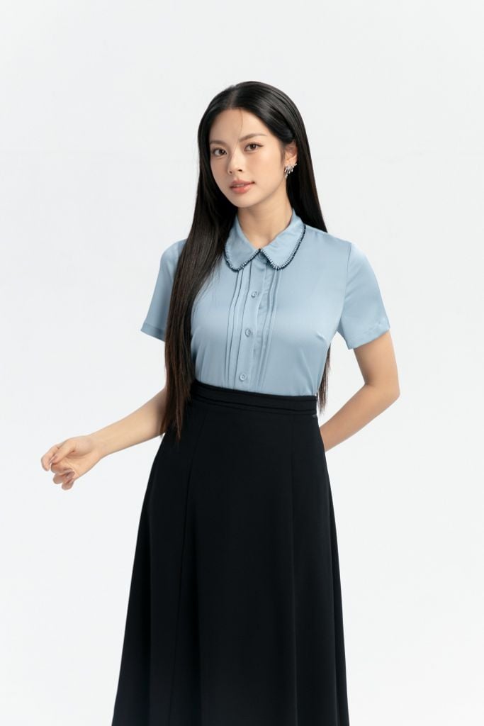  SƠ MI LỤA XANH SM40022 