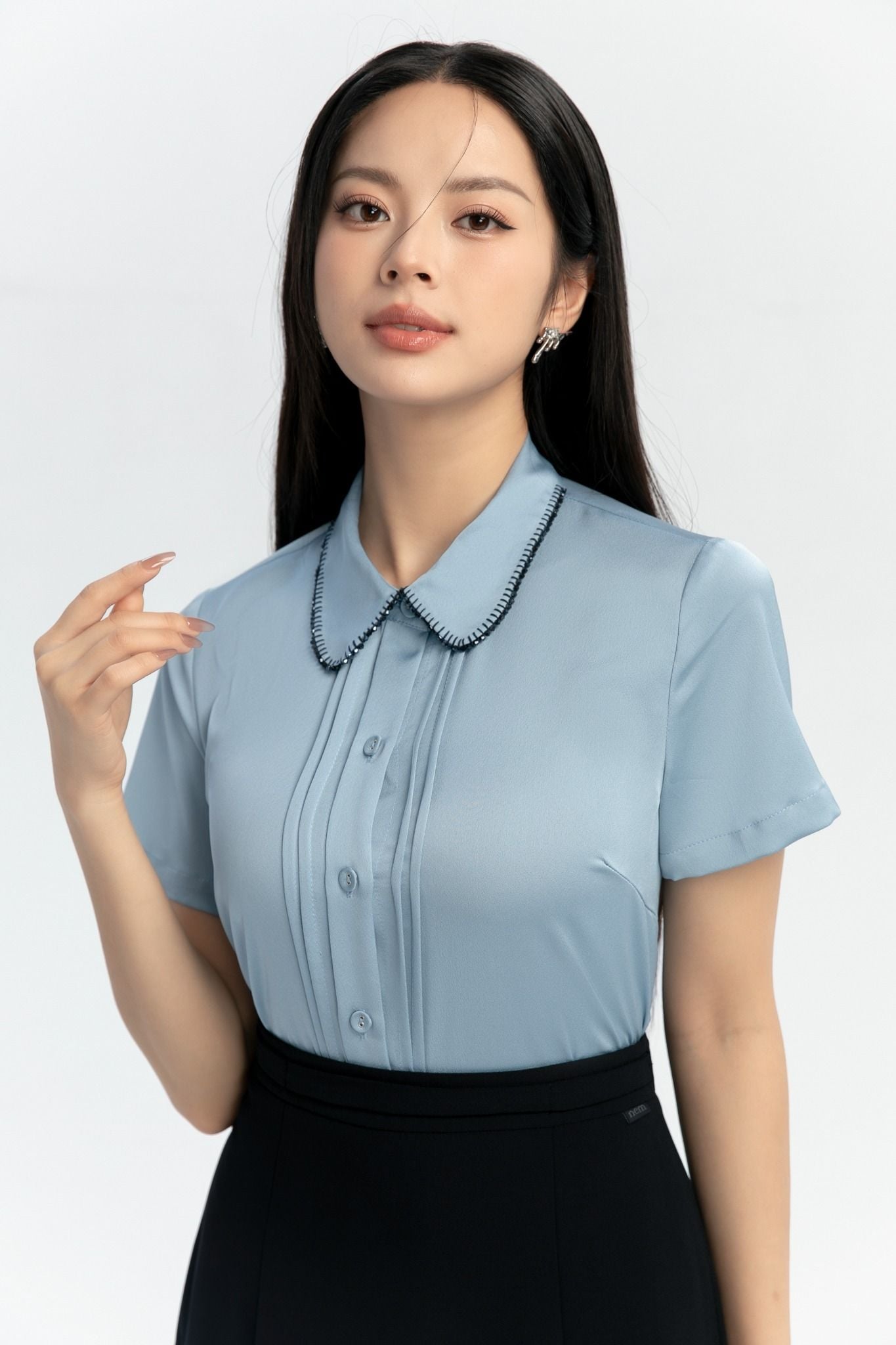 SƠ MI LỤA XANH SM40022