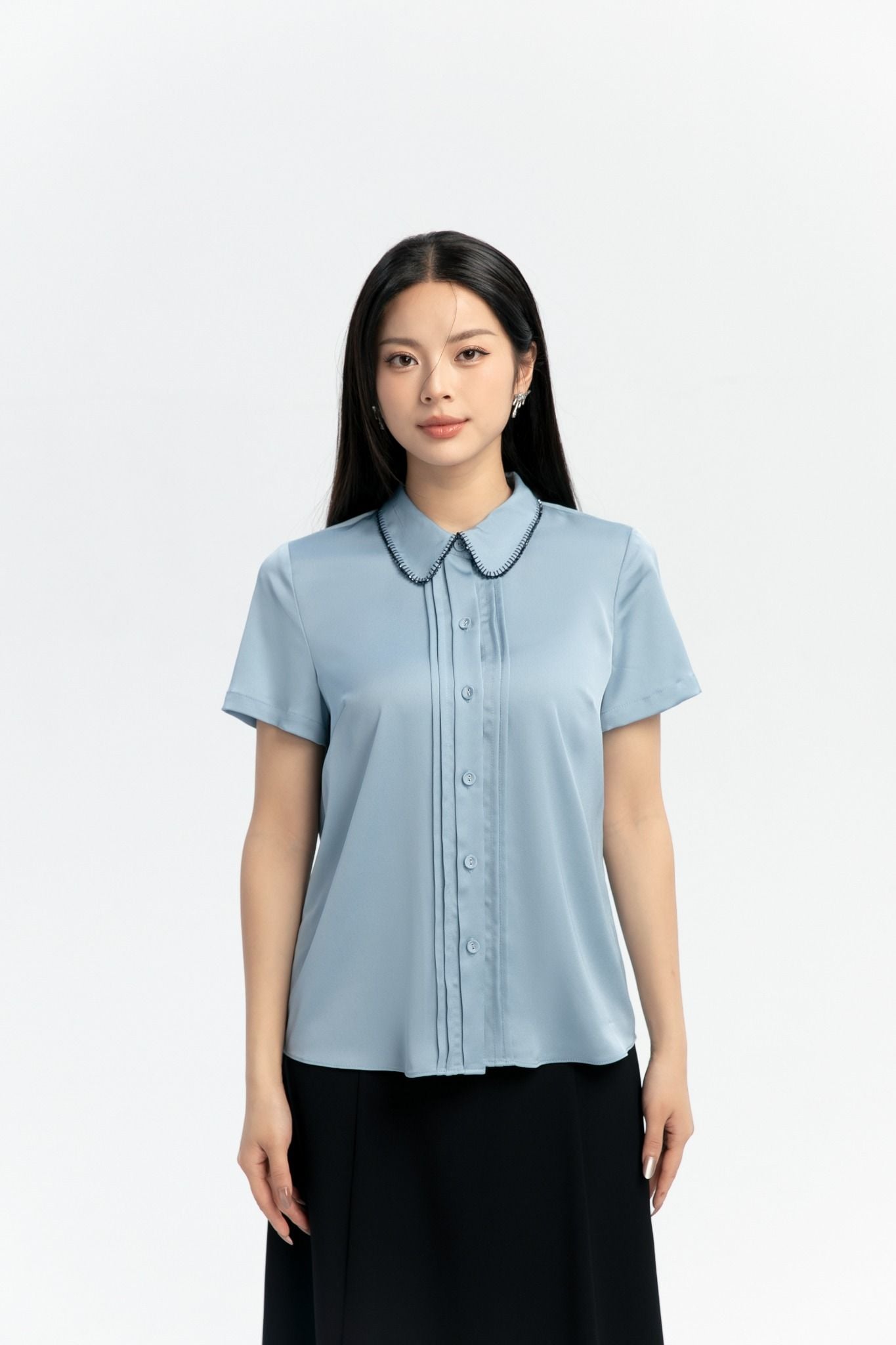 SƠ MI LỤA XANH SM40022