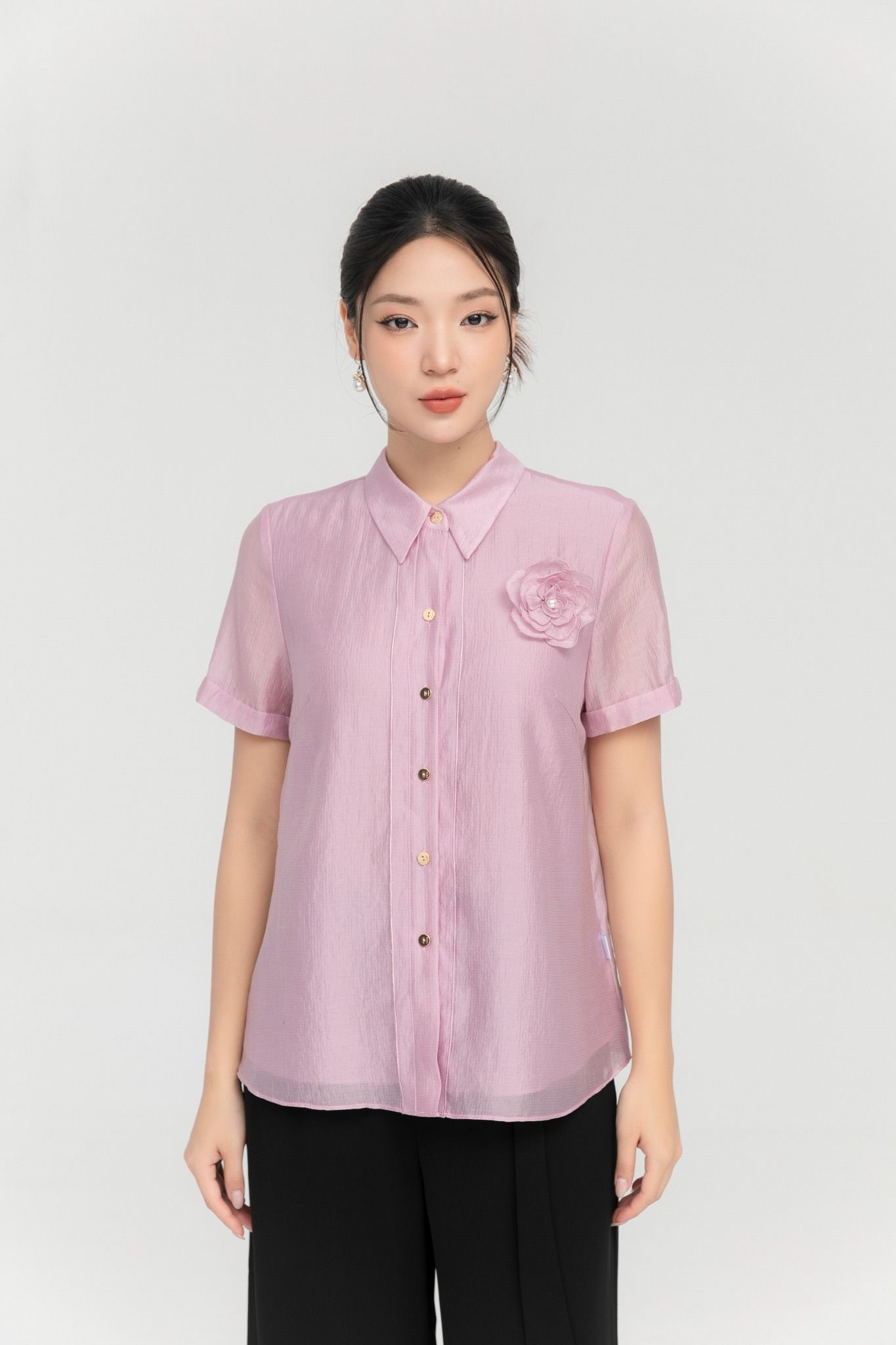 SƠ MI TÍM PHỐI HOA 3D SM41072