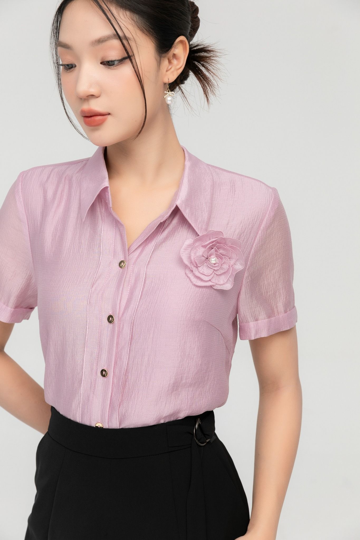 SƠ MI TÍM PHỐI HOA 3D SM41072