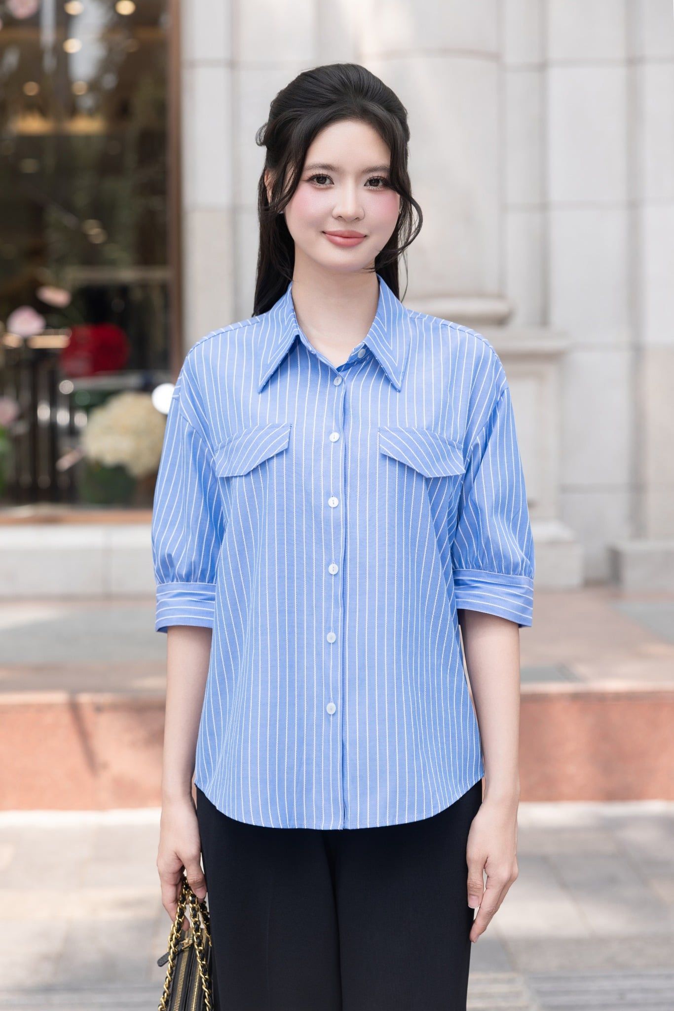 SƠ MI XANH KẺ SM62242