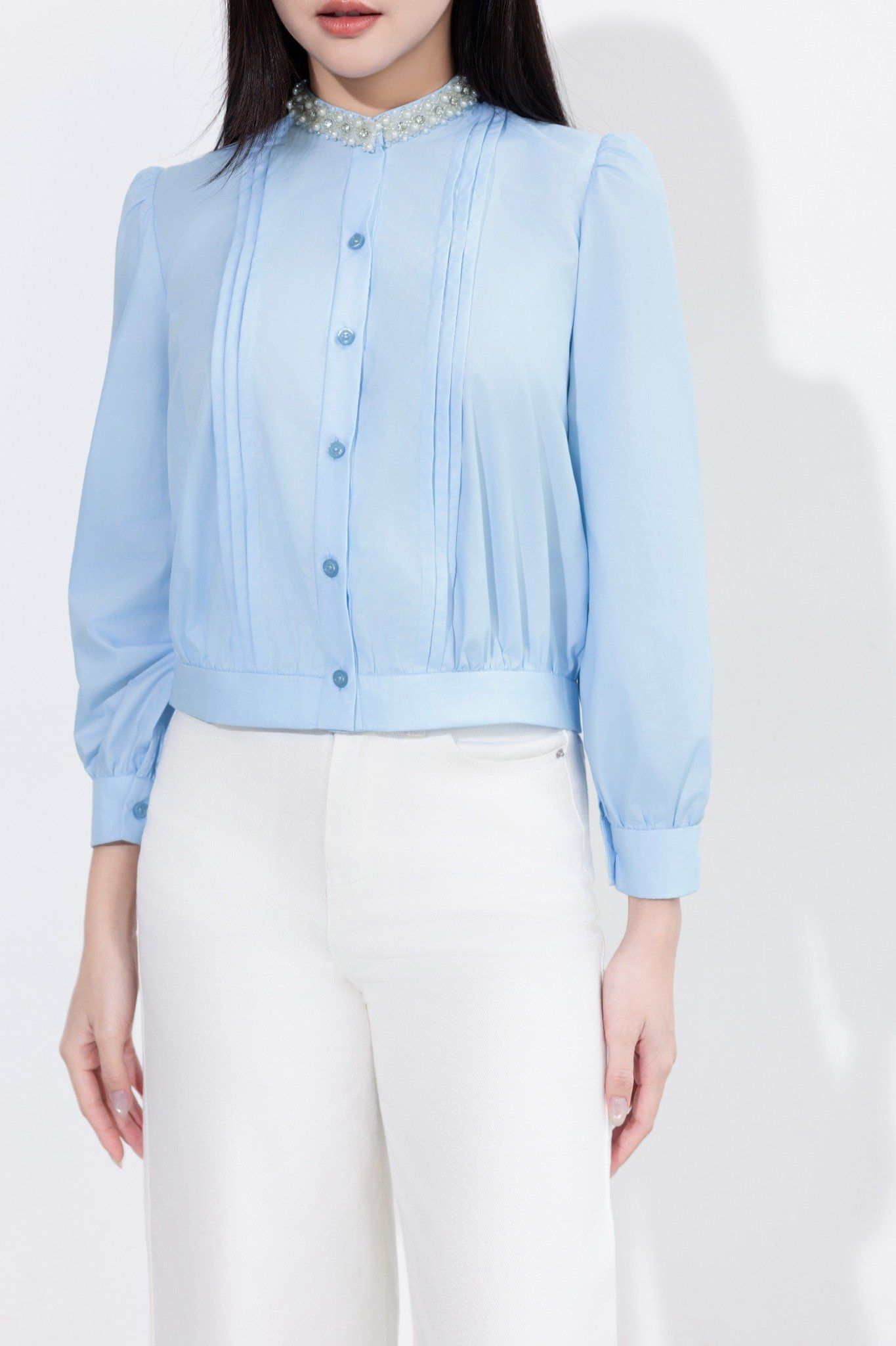 SƠ MI CỔ ĐÍNH NGỌC SM62242