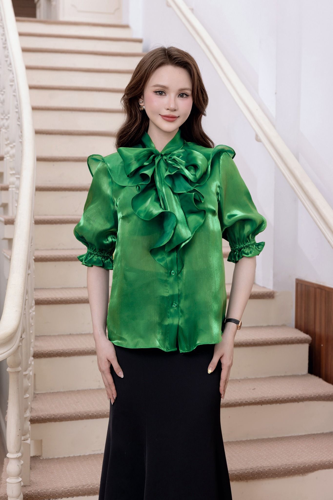 SƠ MI XANH PHỐI BÈO SM62352