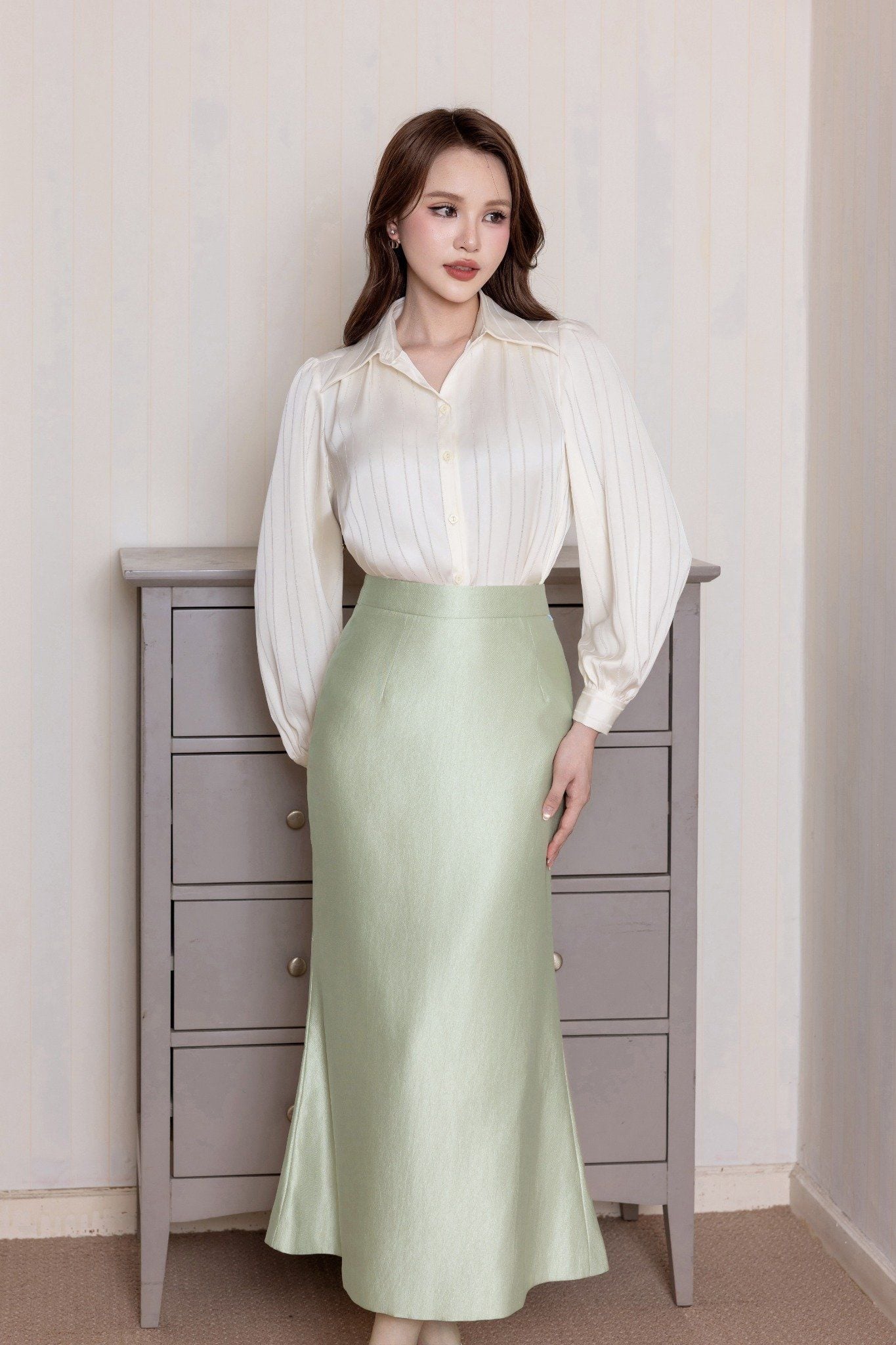 SƠ MI LỤA VAI BỒNG SM62372