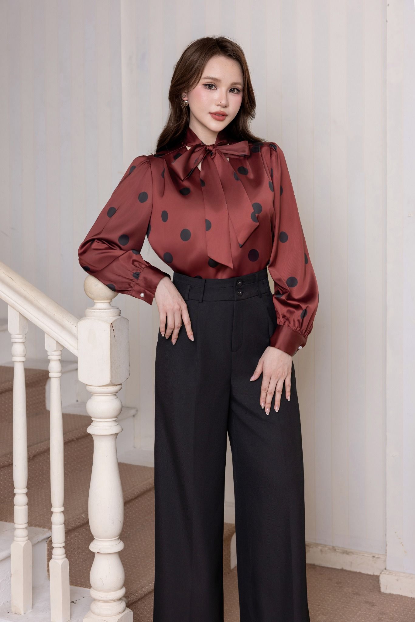 SƠ MI LỤA CHẤM BI SM62392