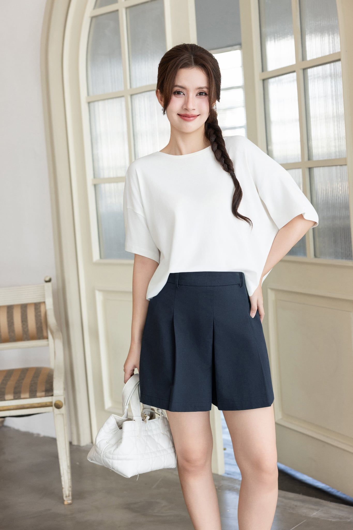 ÁO PHÔNG TAY DƠI TRẮNG TS60012