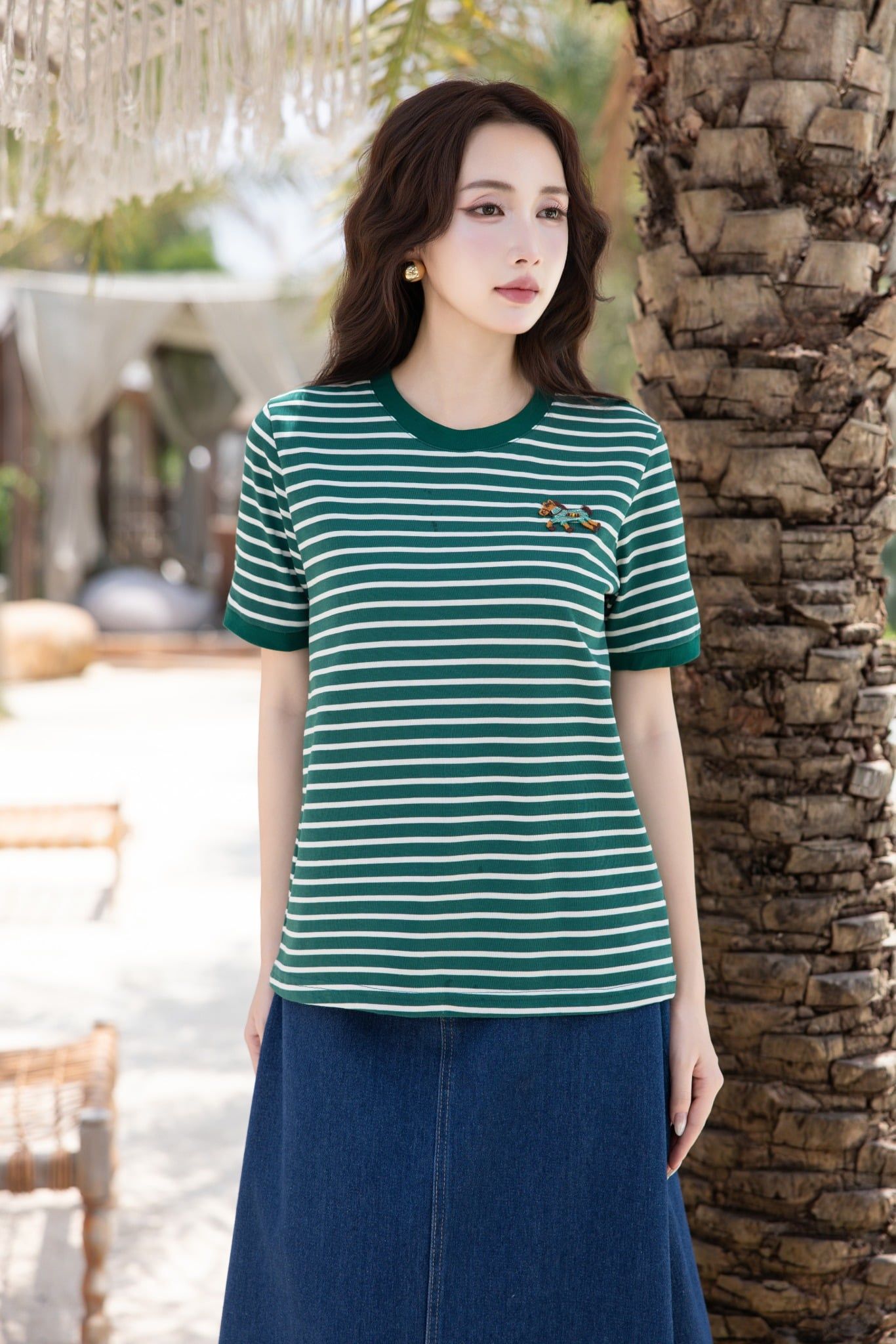 ÁO PHÔNG KẺ XANH TS60232