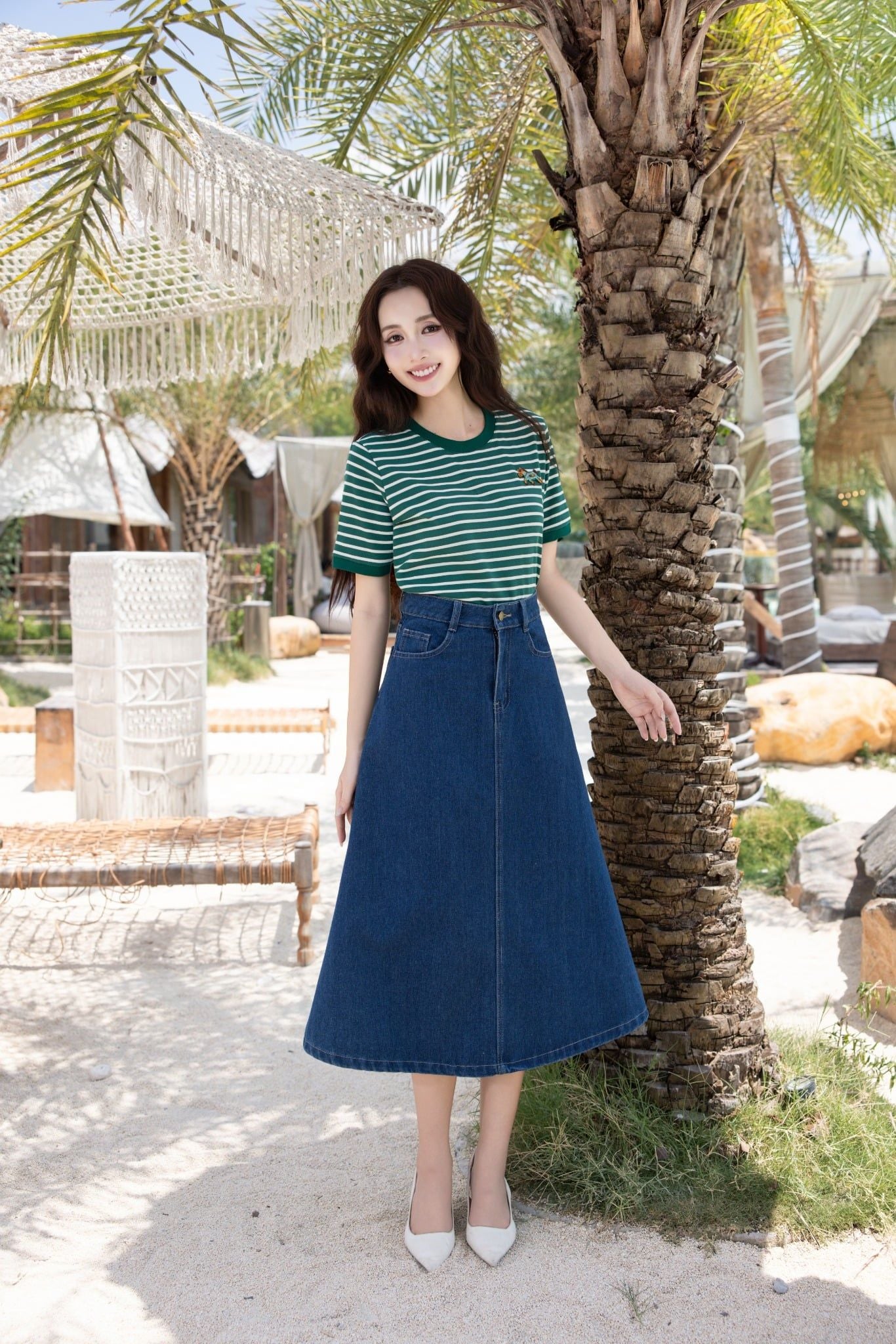 ÁO PHÔNG KẺ XANH TS60232