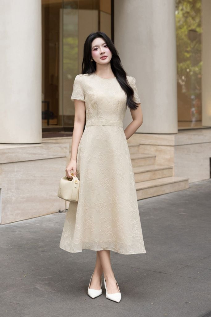 ĐẦM TƠ THÊU HOA NỔI D10602