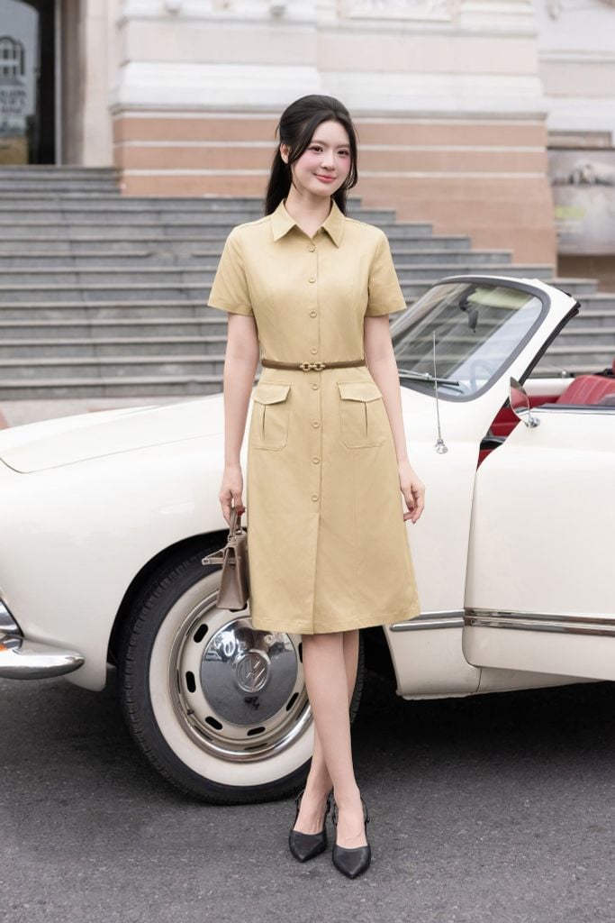 ĐẦM KAKI XẺ TRƯỚC D10642