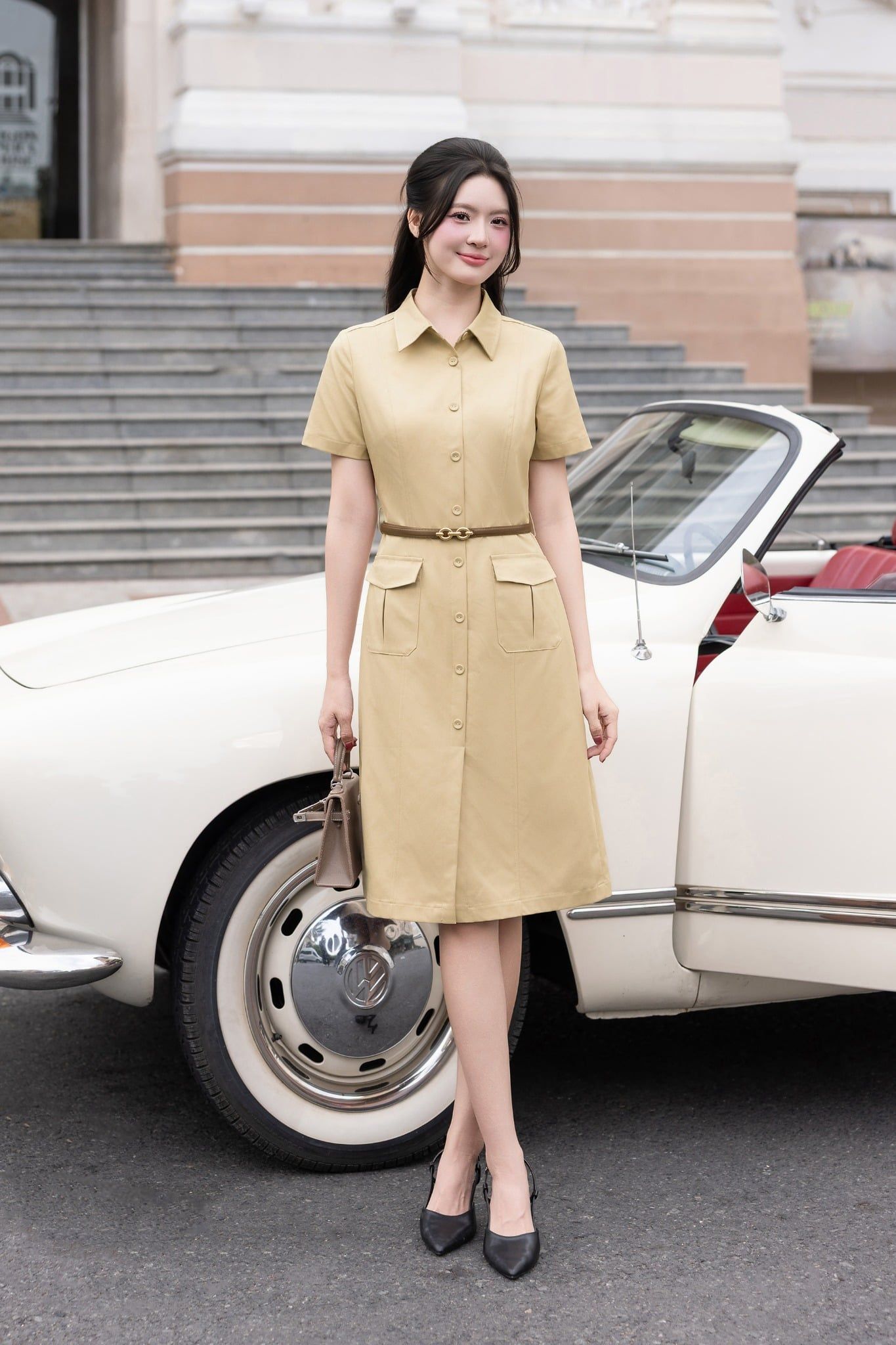 ĐẦM KAKI XẺ TRƯỚC D10642