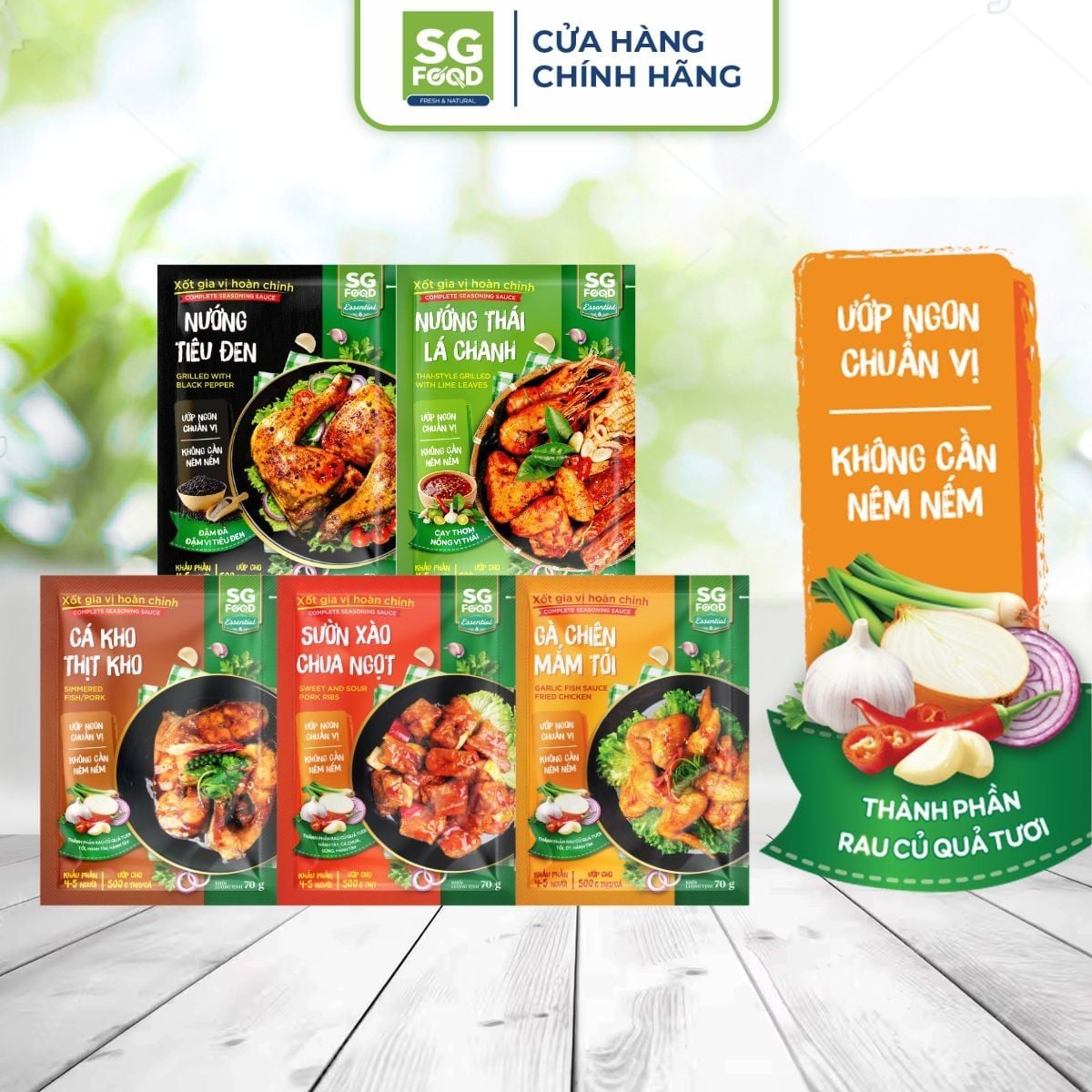 combo 5 xot 1 suon xao 1 ga chien 1 ca kho 1 nuong tieu den 1 nuong thai la chanh