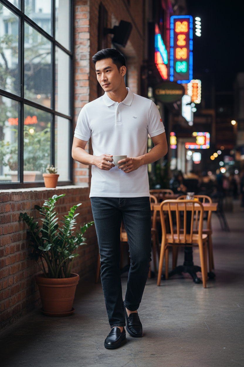  Áo thun Việt Tiến có cổ (Trắng) 