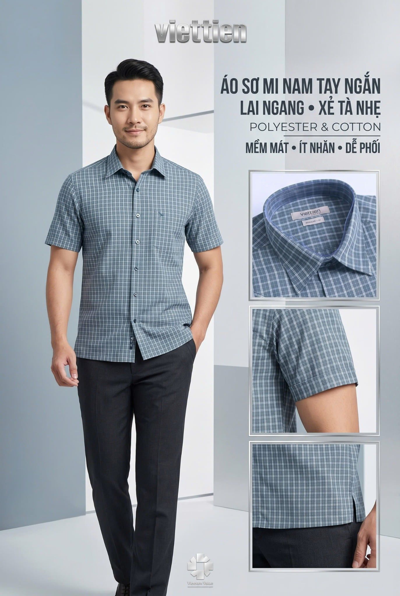 Áo sơ mi tay ngắn Việt Tiến (M-XL) 