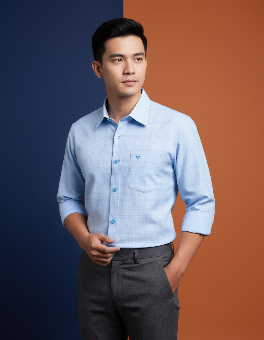  Áo sơ mi Việt Tiến tay dài vải tre 