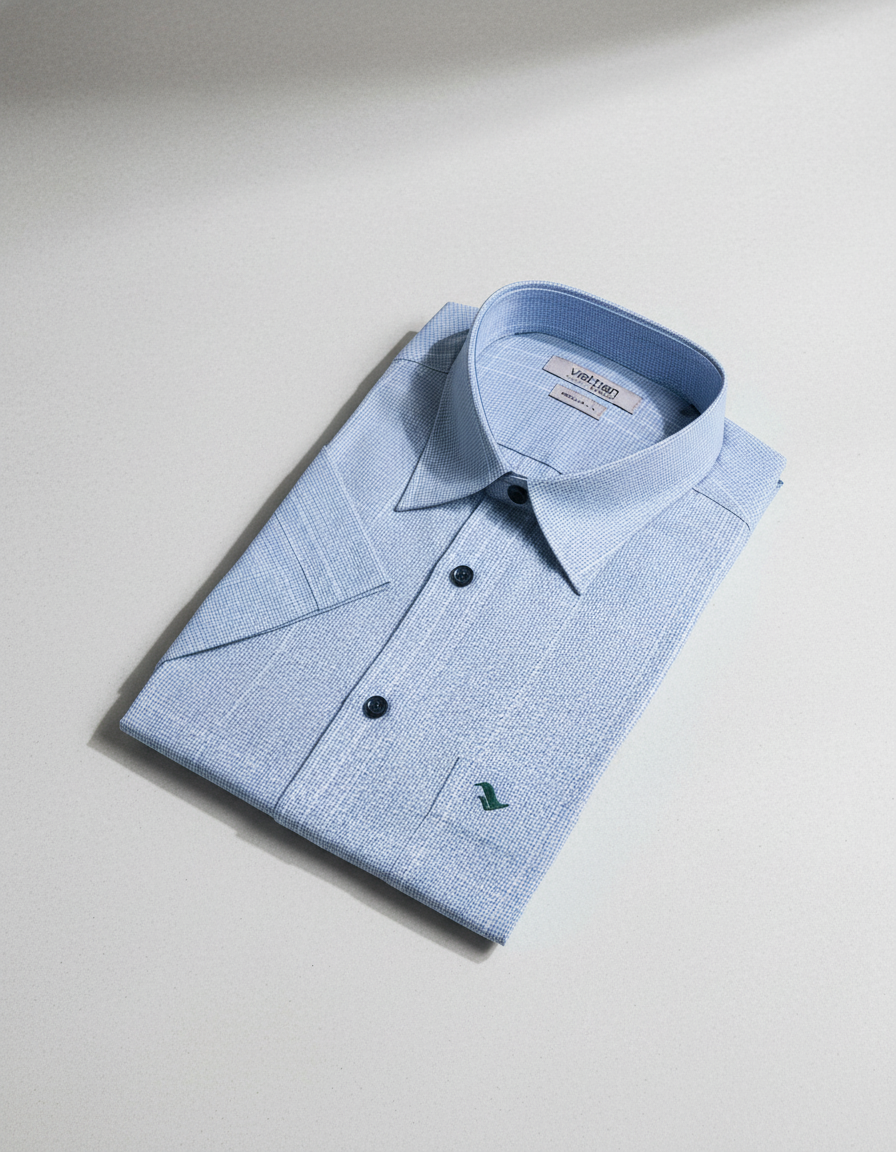  Áo sơ mi tay ngắn Việt Tiến vải tre (size L-XL) 