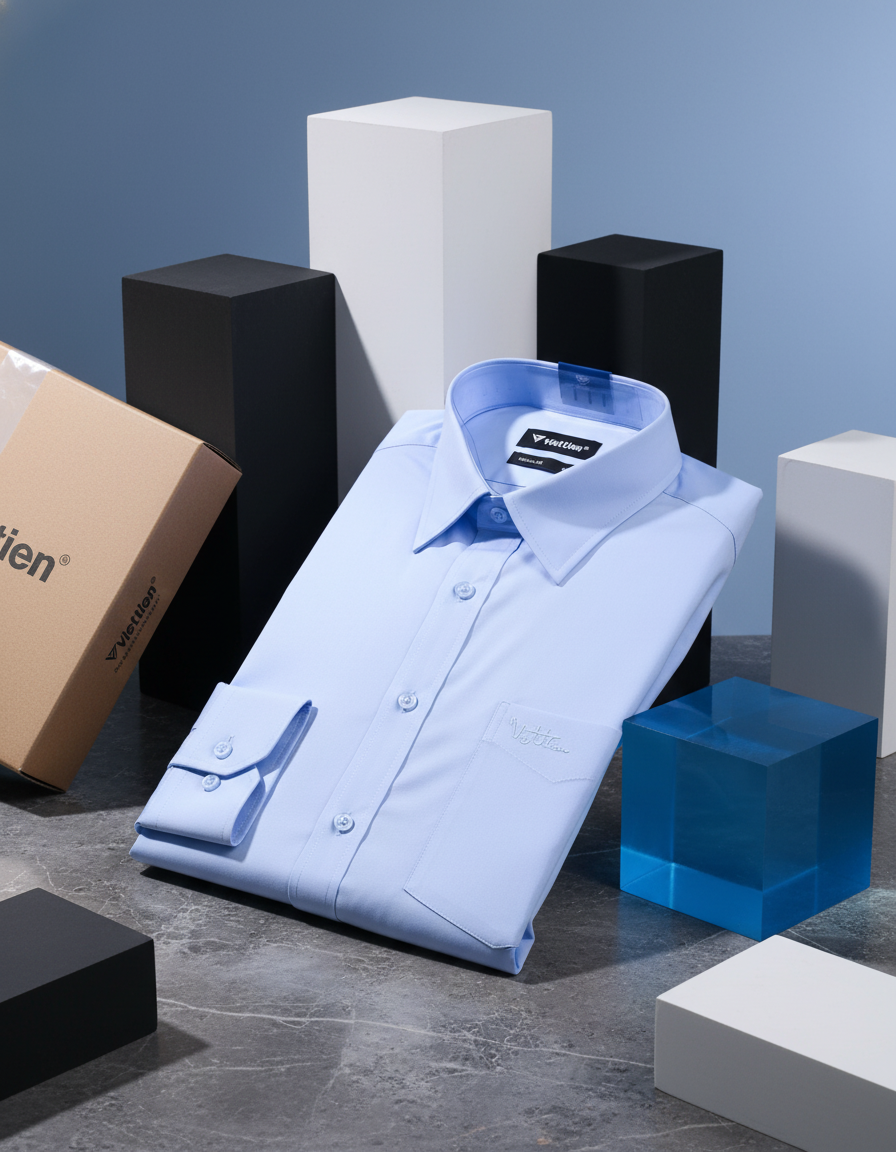  Ao tay dài Việt Tiến (màu sky Blue) 