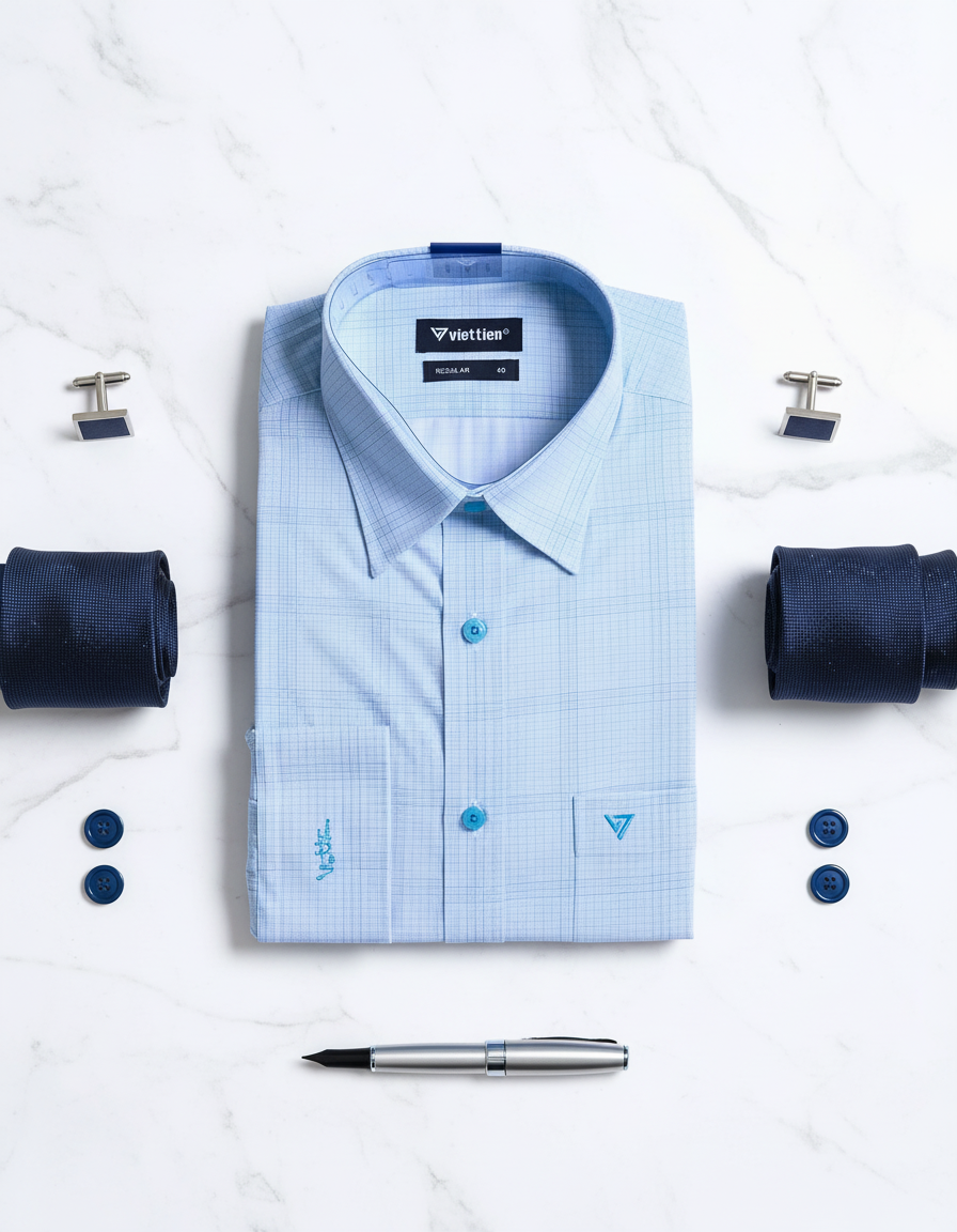  Áo sơ mi Việt Tiến tay dài vải tre 