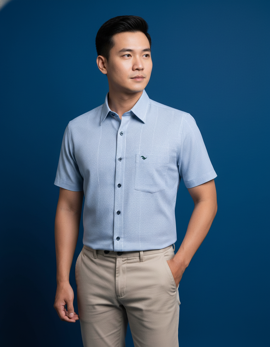  Áo sơ mi tay ngắn Việt Tiến vải tre (size L-XL) 