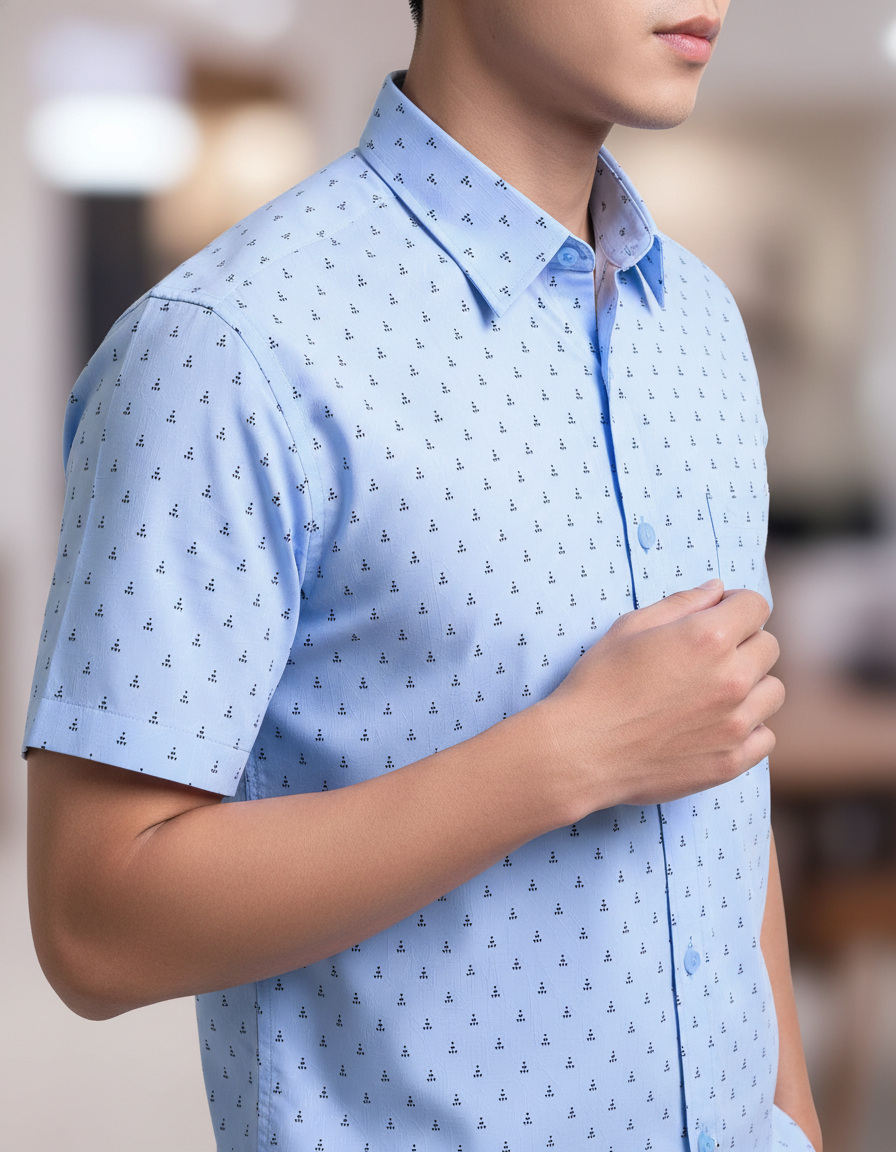  Áo sơ mi tay ngắn Việt Tiến VẢI HOA HỒNG 