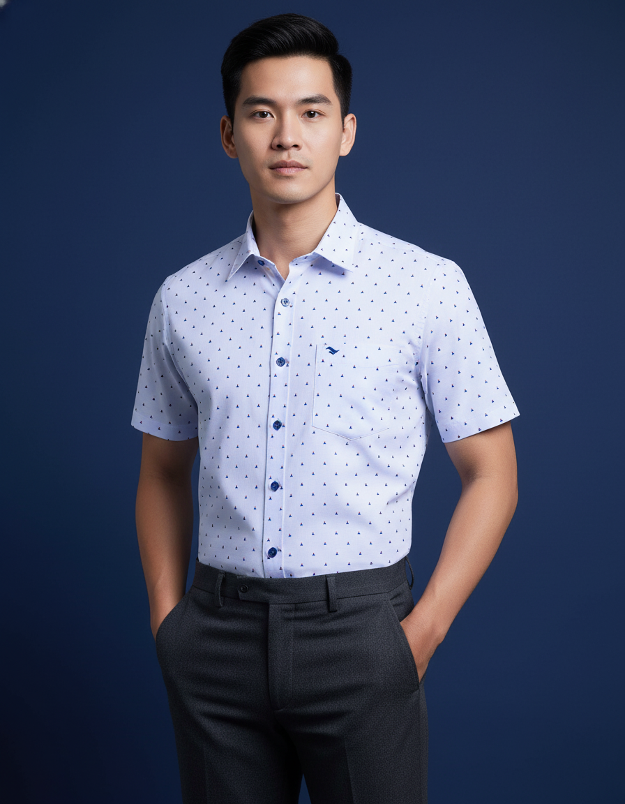  Áo sơ mi tay ngắn Việt Tiến VẢI TRE 