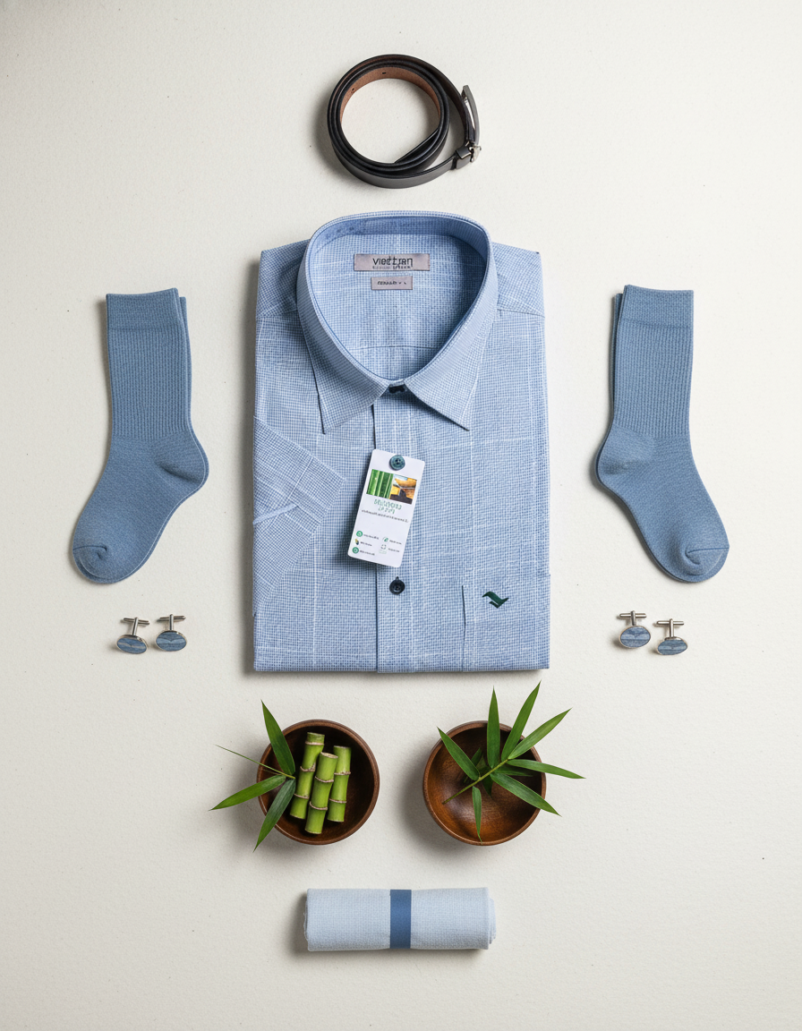  Áo sơ mi tay ngắn Việt Tiến vải tre (size L-XL) 