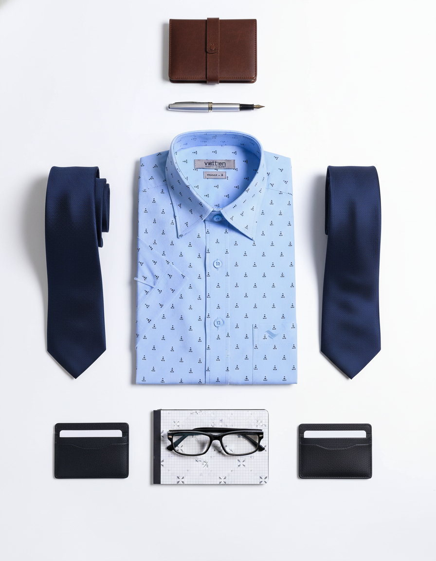  Áo sơ mi tay ngắn Việt Tiến VẢI HOA HỒNG 