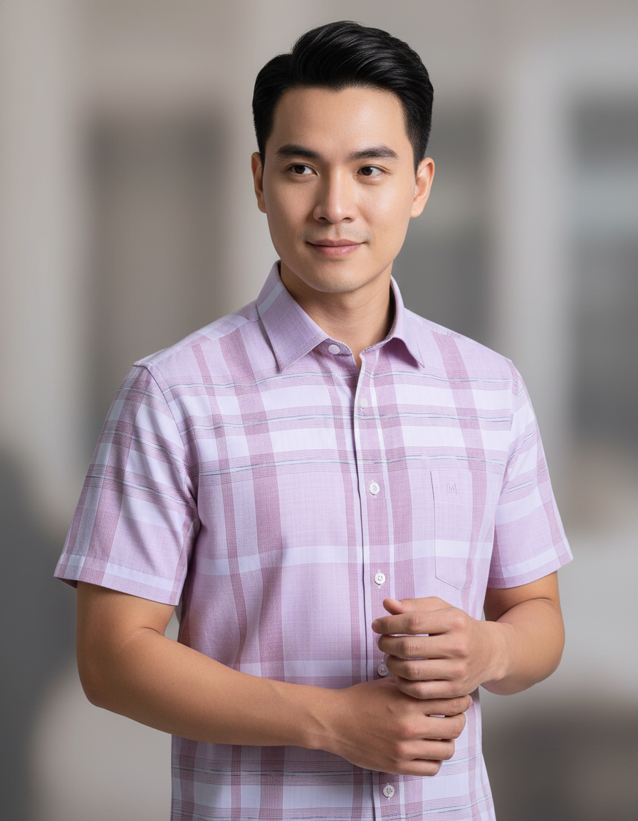  Áo sơ mi tay ngắn Khatoco (M-2XL) 