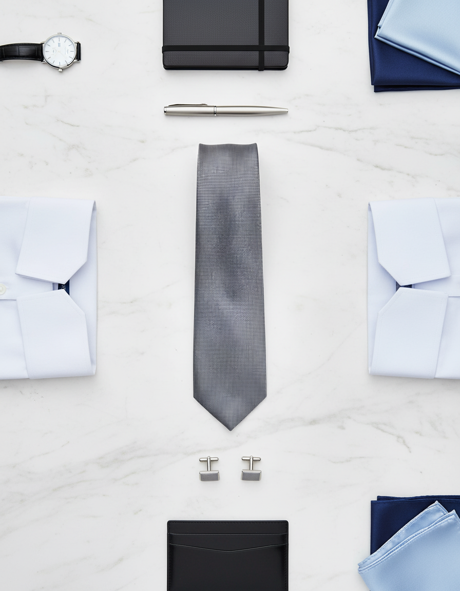  CÀ VẠT LỤA MÀU XÁM – BẢN NGANG 7.5 CM 