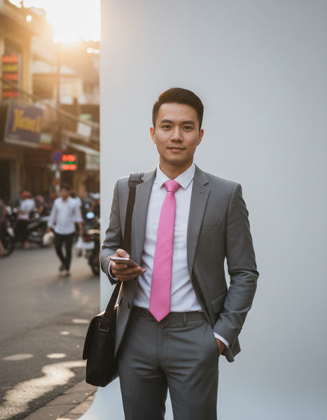  CÀ VẠT LỤA MÀU HỒNG BẢN 7.5 CM 