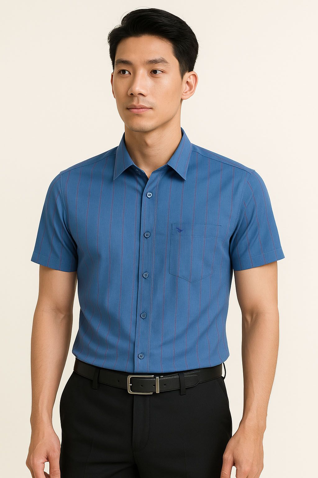  Áo sơ mi Việt Tiến tay ngắn vải hoa hồng 