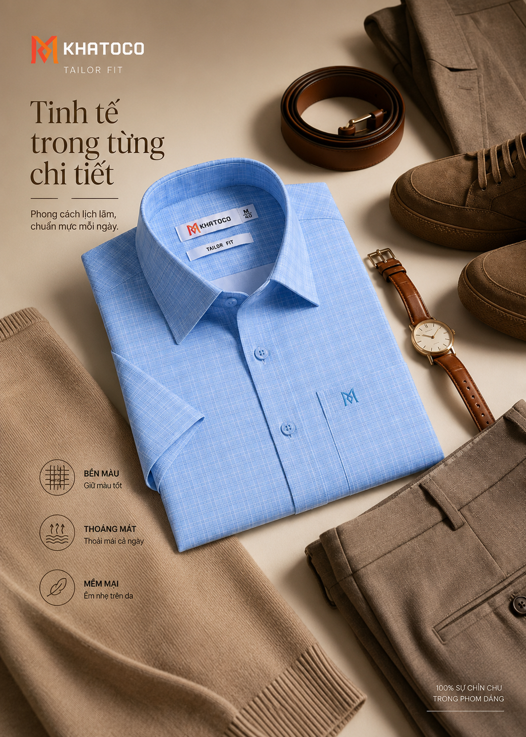  Áo sơ mi tay ngắn Khatoco (M-2XL) 