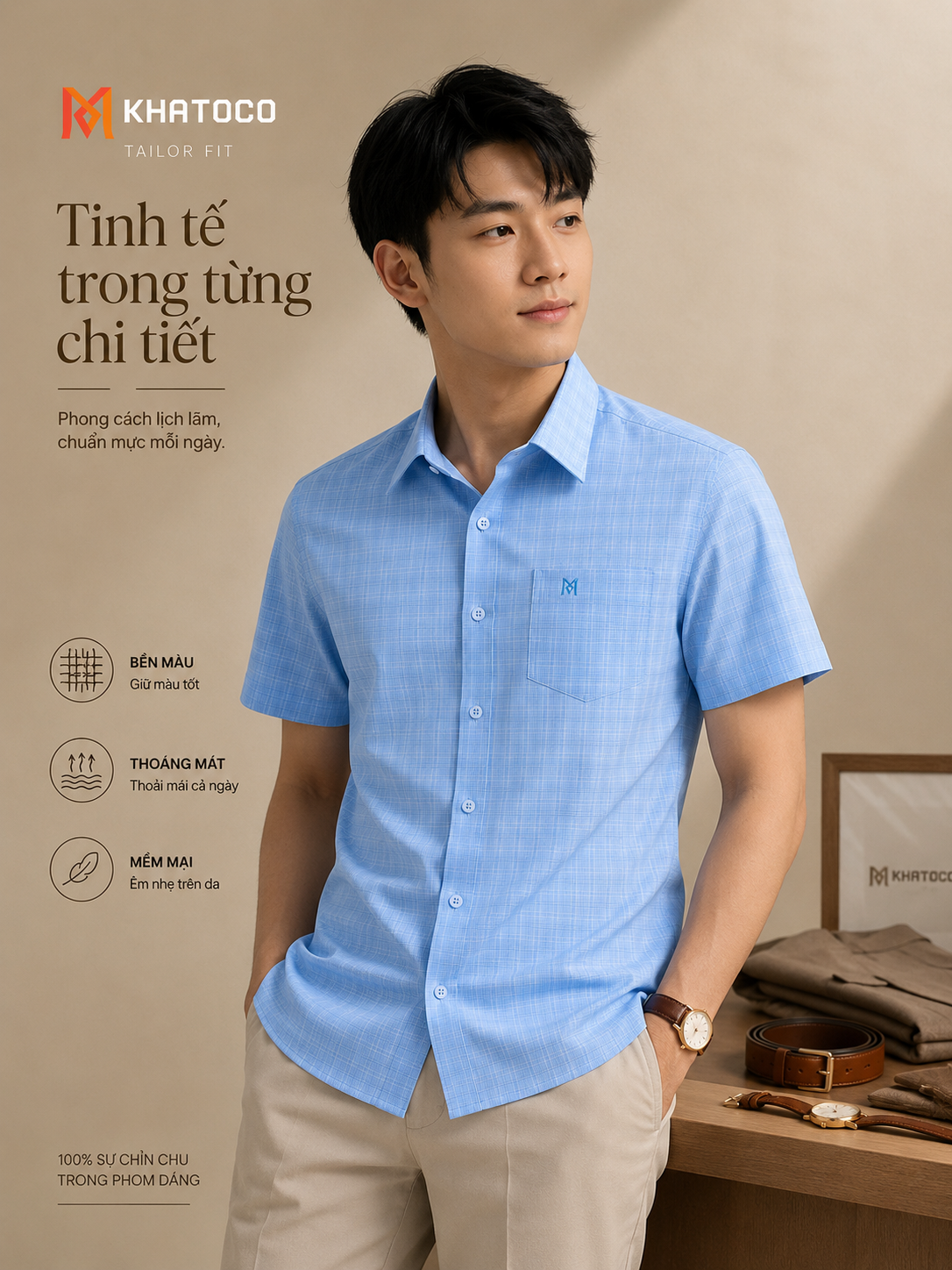  Áo sơ mi tay ngắn Khatoco (M-2XL) 