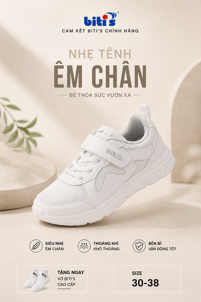  Giày Thể Theo Bé Biti's Basic Màu Trắng (30-37) 