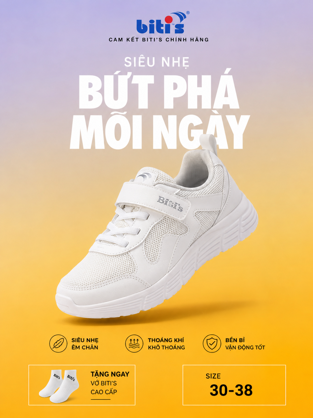  Giày Thể Theo Bé Biti's Basic Màu Trắng (30-37) 