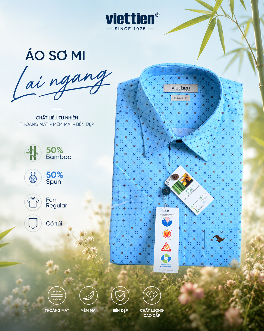  Áo sơ mi tay ngắn Việt Tiến ( M-XL) 