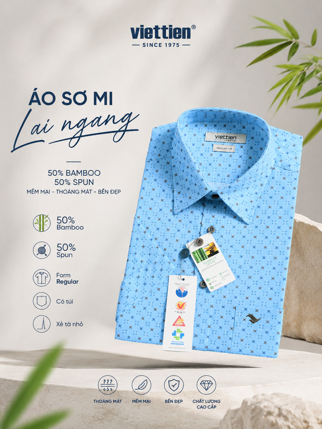  Áo sơ mi tay ngắn Việt Tiến ( M-XL) 