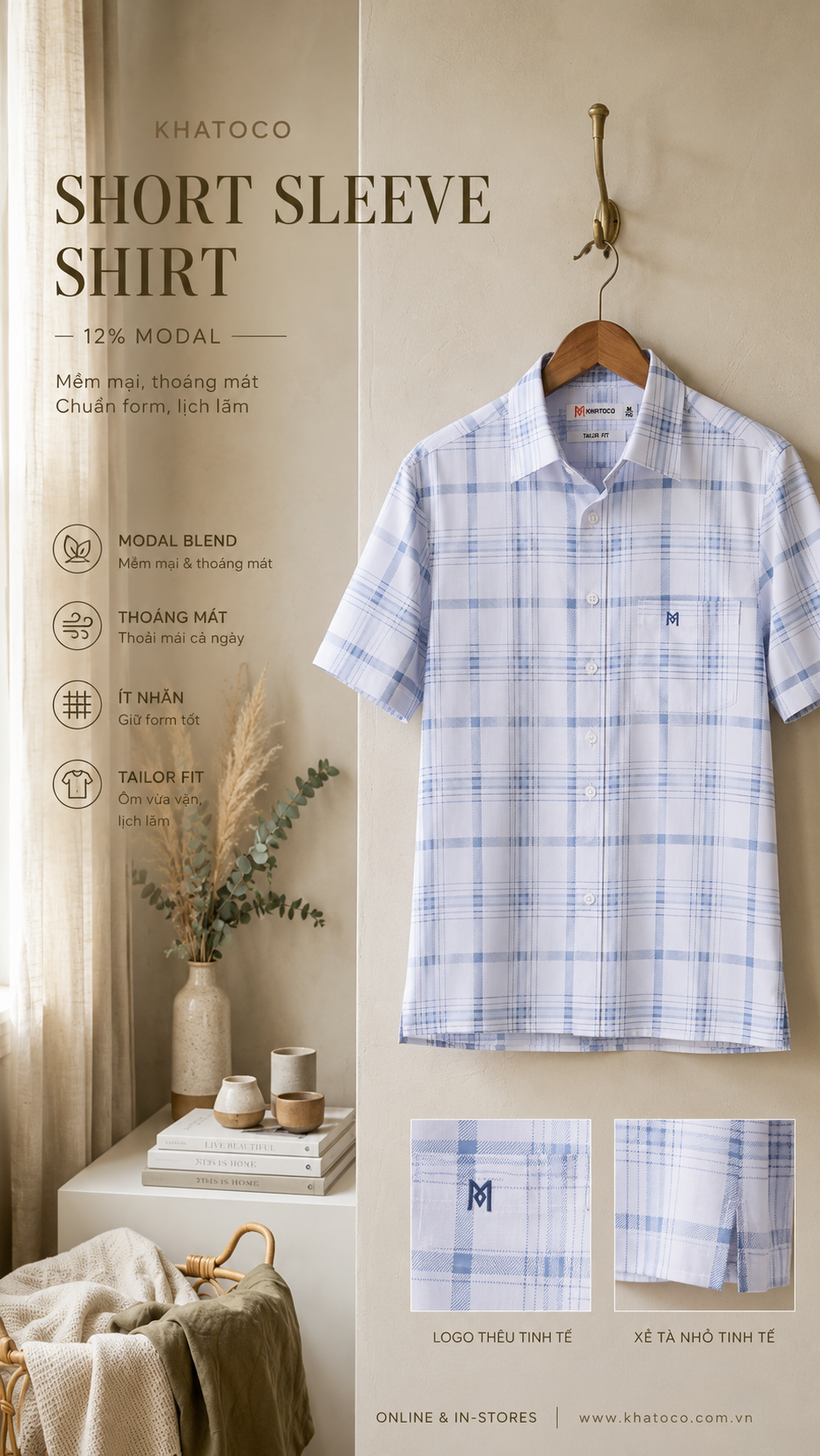  Áo sơ mi Khatoco tay ngắn (M-3XL) 