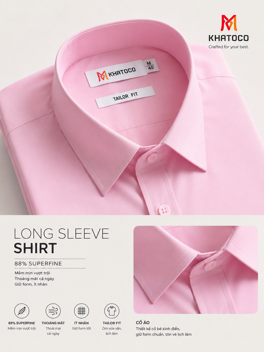  Áo sơ mi Khatoco tay dài (S-3XL) 