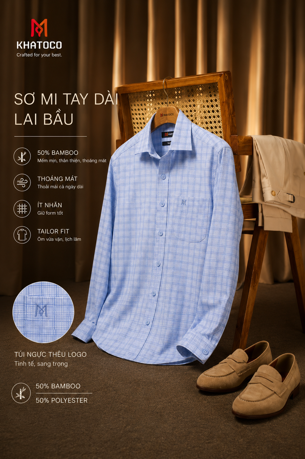  Áo sơ mi Khatoco tay dài (M-3XL) 