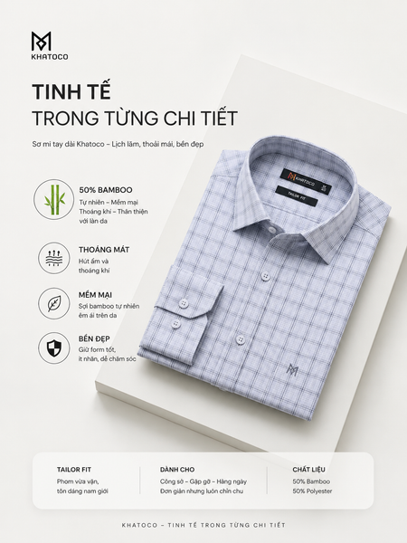  Áo sơ mi Khatoco tay dài (M-3XL) 