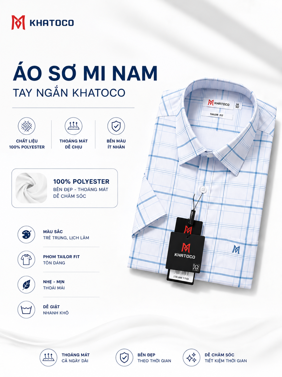  Áo sơ mi Khatoco tay ngắn (M-3XL) 