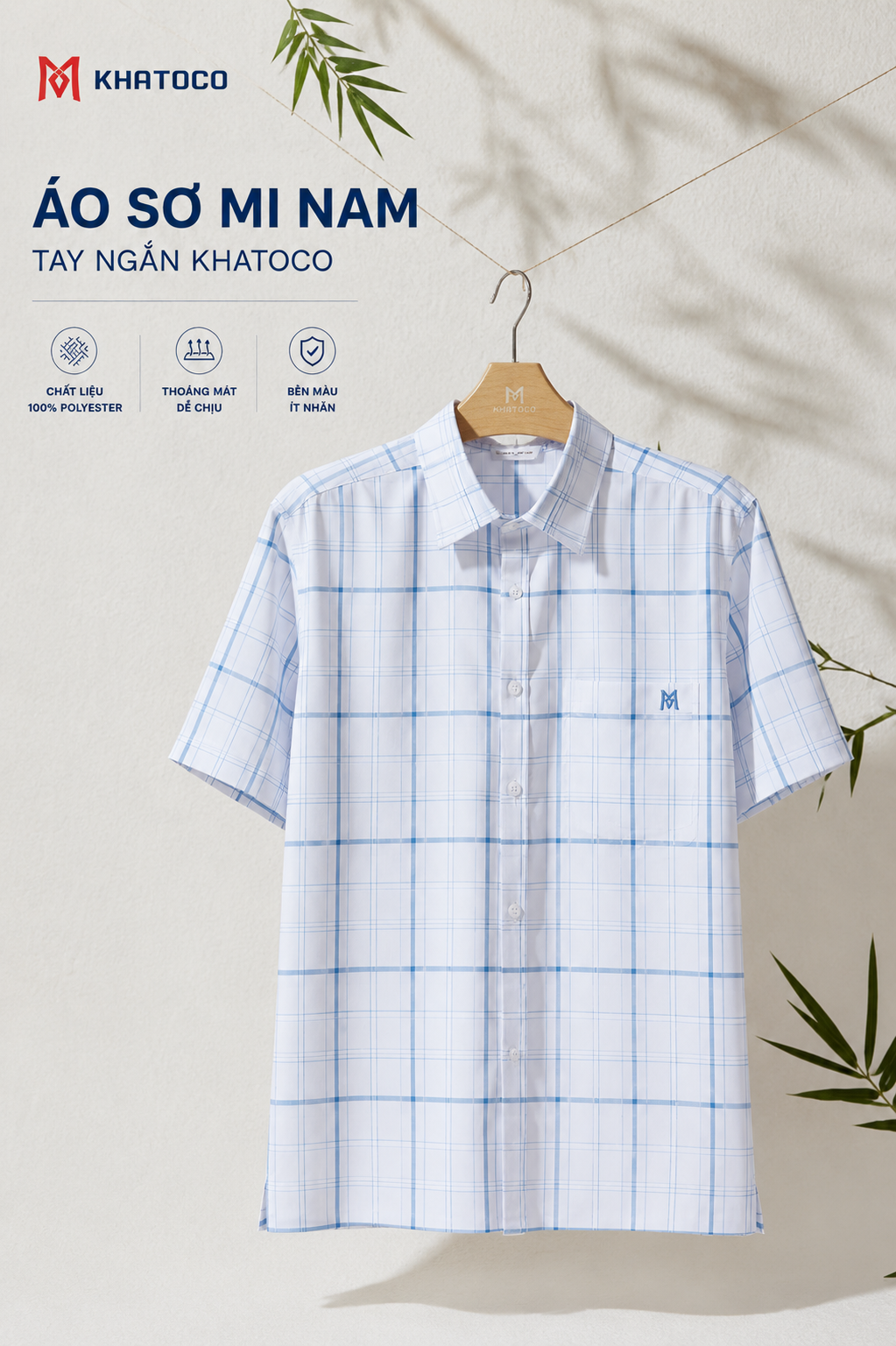  Áo sơ mi Khatoco tay ngắn (M-3XL) 