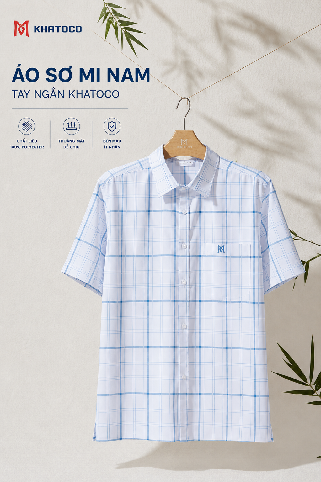  Áo sơ mi Khatoco tay ngắn (M-3XL) 