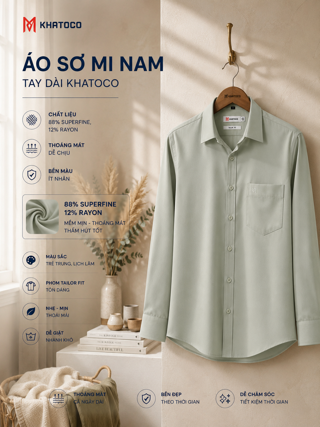  Áo sơ mi Khatoco tay dài (S-3XL) 