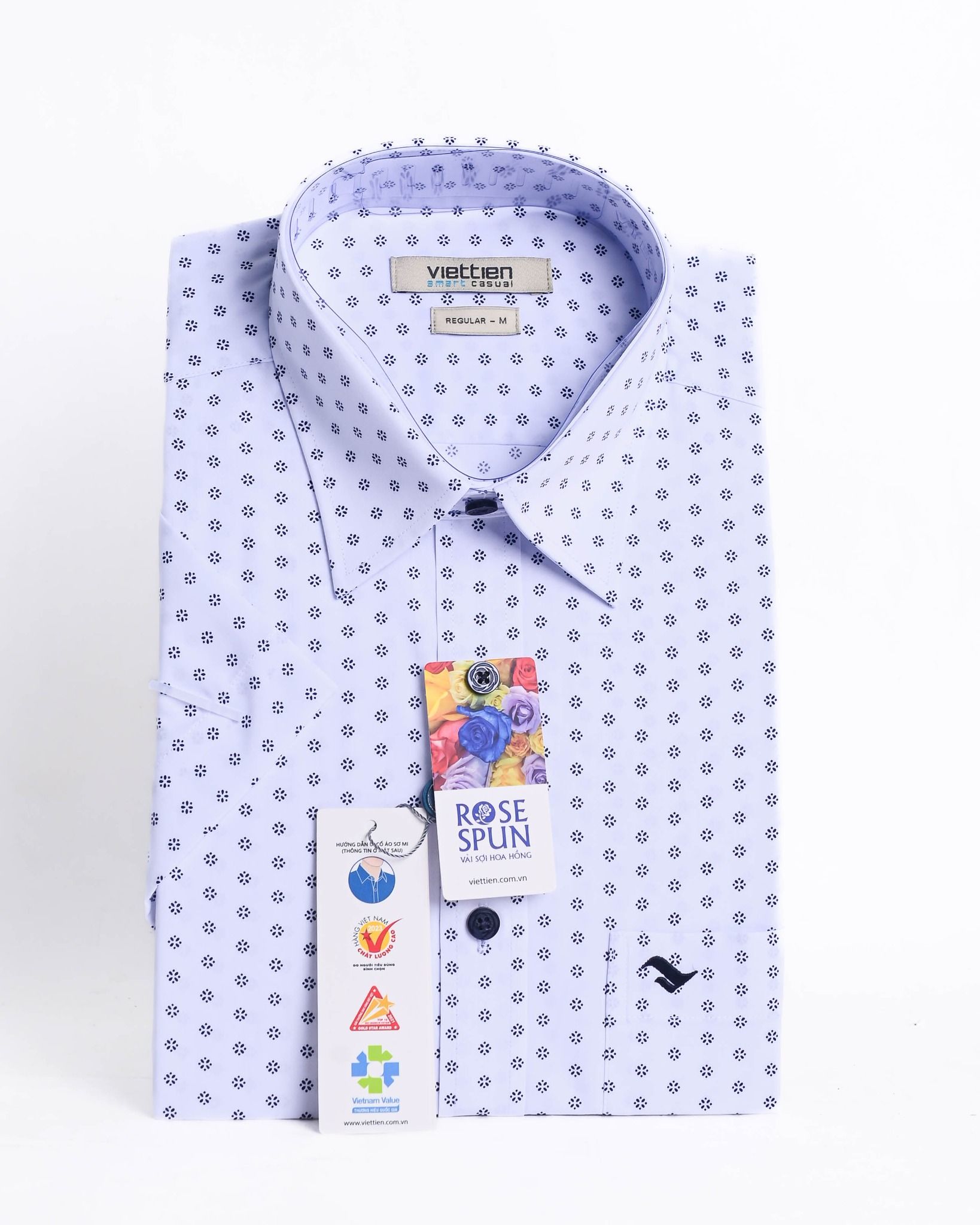  Áo sơ mi Việt Tiến tay ngắn lai ngang vải hoa hồng (S-XL) 